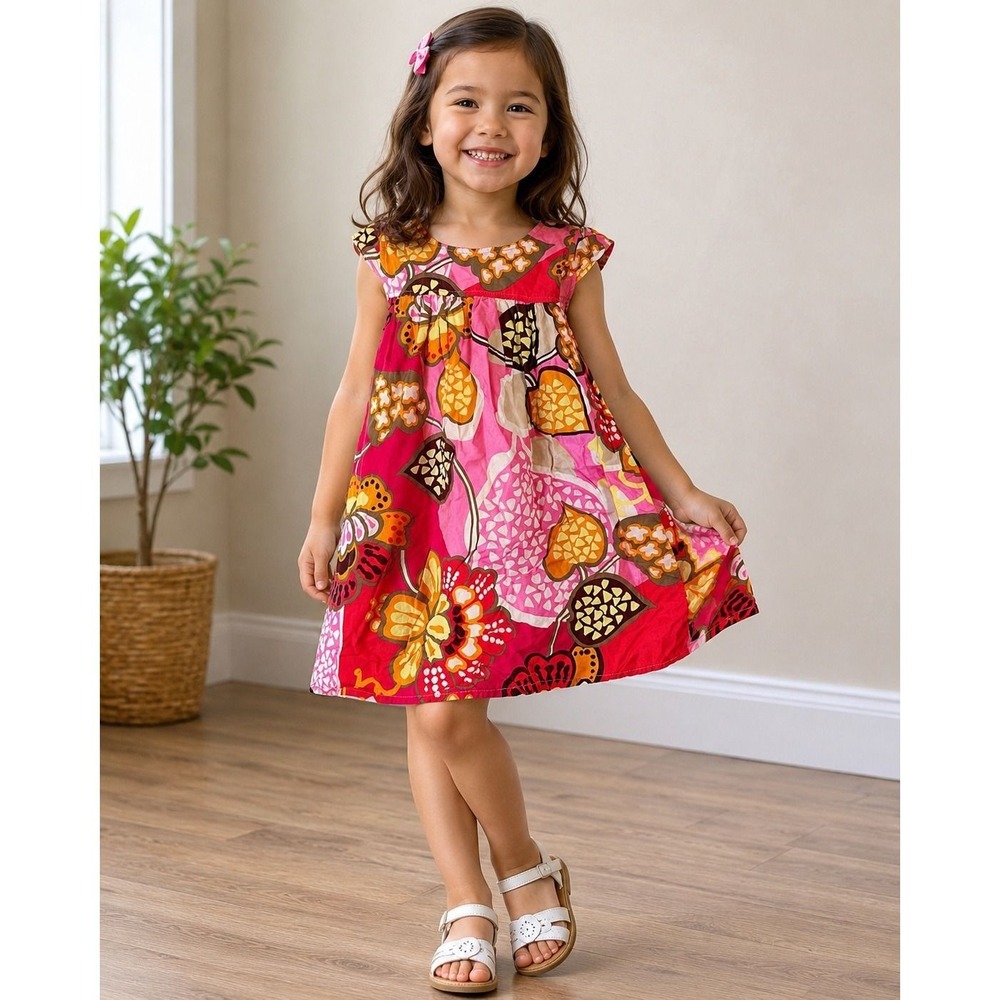 Genuine Kids from OshKosh Girls Floral Dress Pink Orange Brown Size 4T Cotton